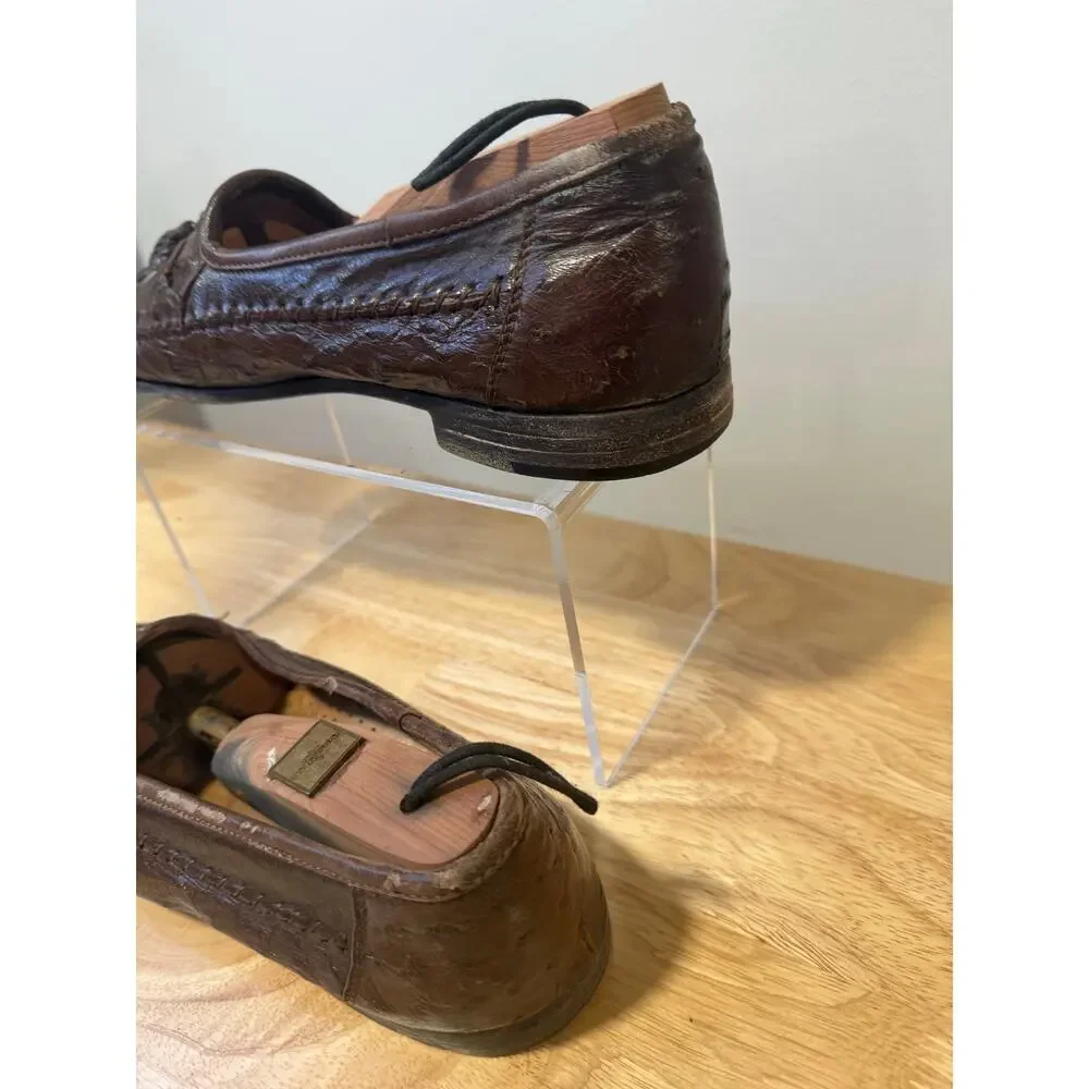 Zelli Made in Italy Ostrich Leather Slip On Loafer Shoes w Tassels Size 8.5 M JL